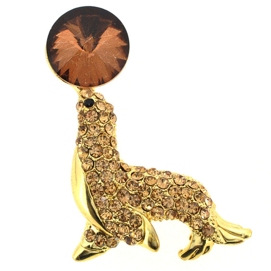 Golden Crystal Seal Brooch Pin