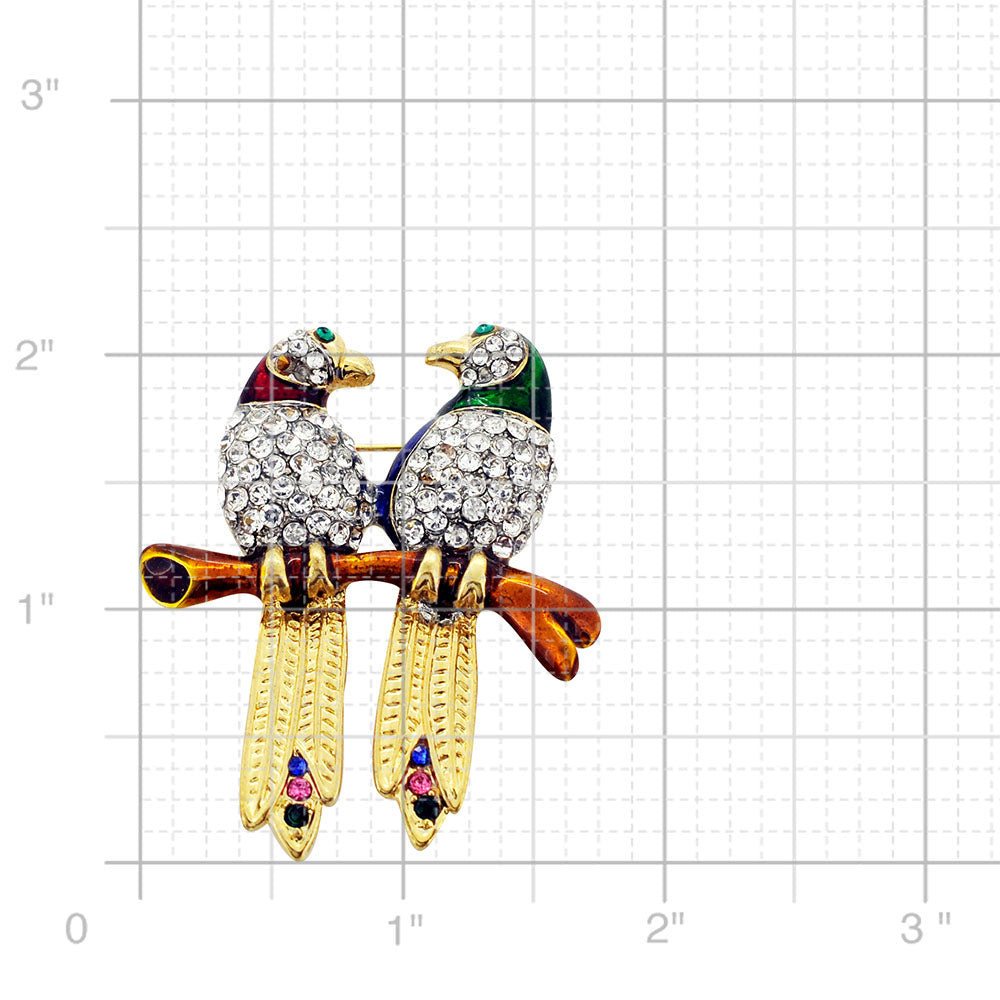 Couple Parrot Crystal Brooch Pin