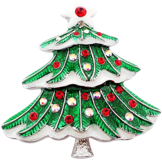 Green Christmas Tree Crystal Pin Brooch