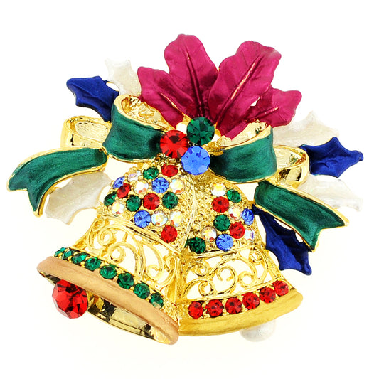 Christmas Bell Crystal Brooch Pin