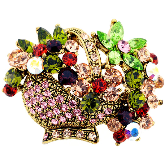 Mutlicolor Crystal Flower Basket Pin Swarovski Crystal Flower Pin Brooch