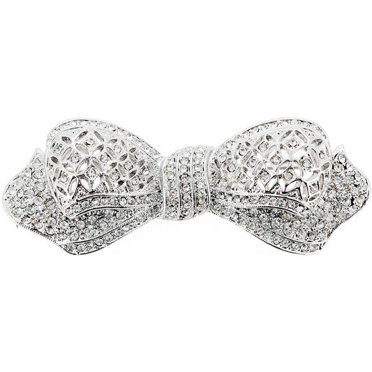 Silver Chrome Bow Knot Crystal Pin Brooch