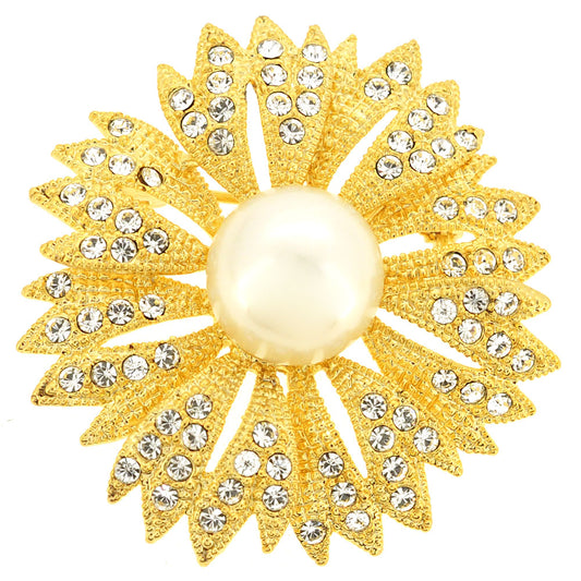 Golden Pearl Daisy Flower Pin Brooch