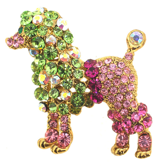 Multicolor Poodle Crystal Animal Pin Brooch