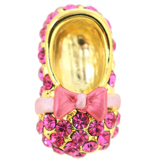 Pink Bow Flat Crystal Shoes Brooch Pin