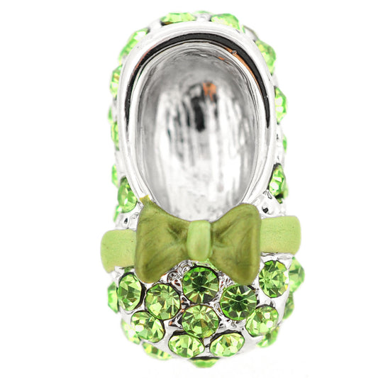 Green Bow Flat Crystal Shoes Brooch Pin