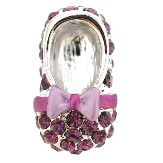 Purple Bow Flat Crystal Shoes Brooch Pin