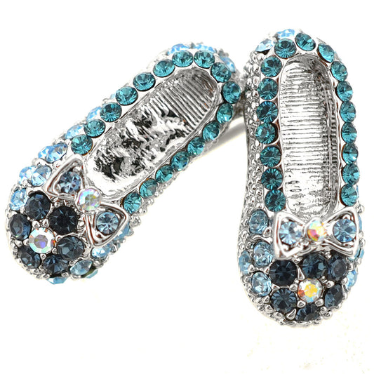 Blue Flat Crystal Shoes Brooch Pin