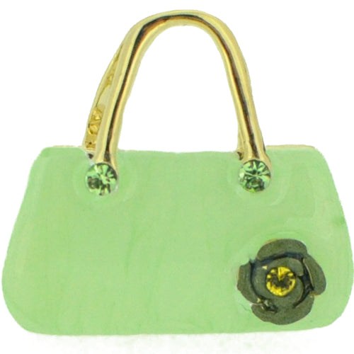 Swarovski Crystal Light Green Enamel Handbag Golden Pendant