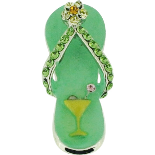 Swarovski Crystal Light Green Enamel Flip Flop Silver Pendant