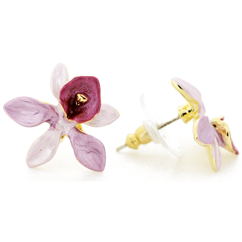 Violet Orchid Flower Earrings