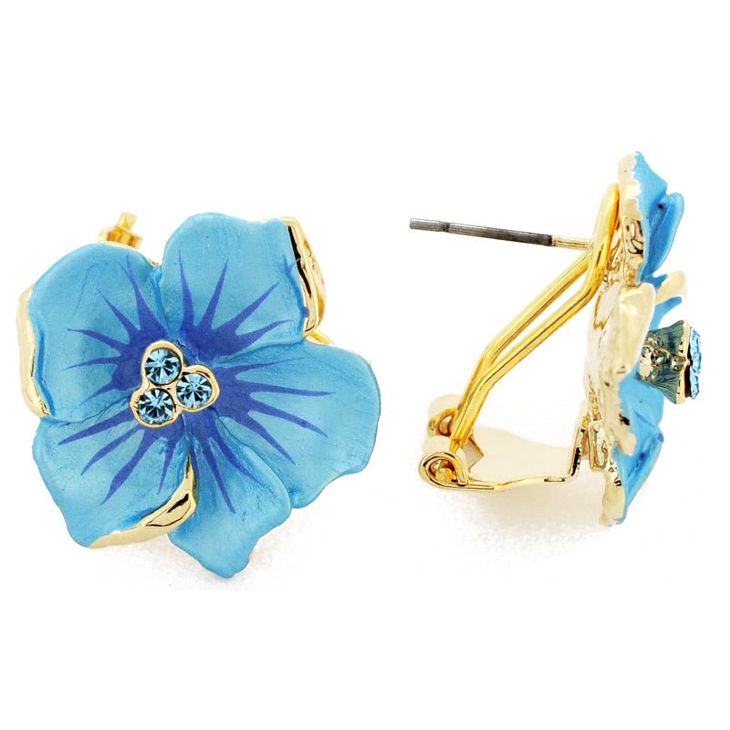 Blue Poinsettia Flower Swarovski Crystal Earrings