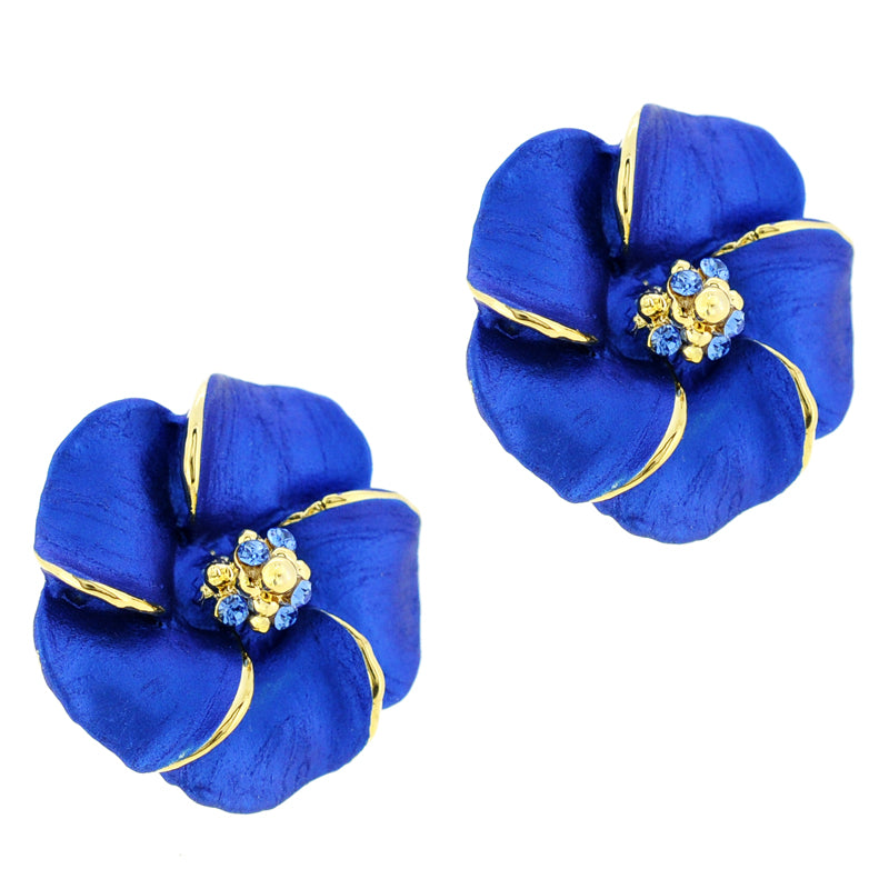 Blue Hawaiian Plumeria Swarovski Crystal Flower Earring