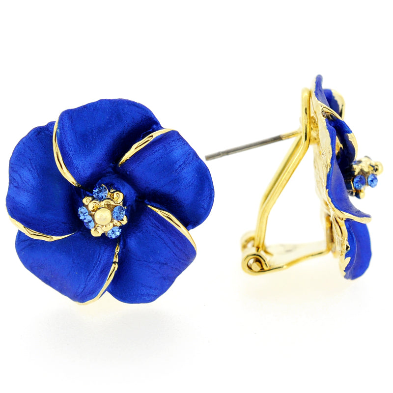 Blue Hawaiian Plumeria Swarovski Crystal Flower Earring