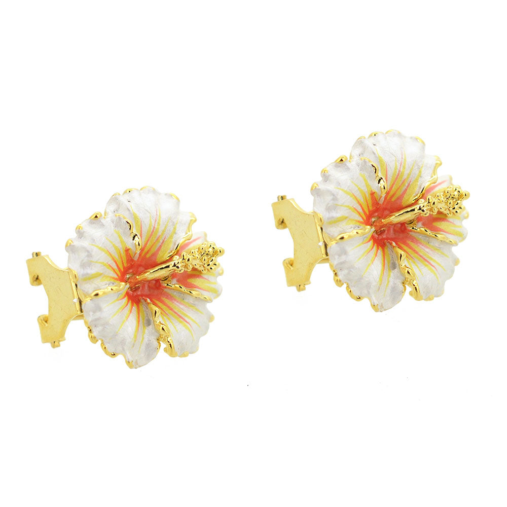 White Hawaiian Hibiscus Flower Earrings