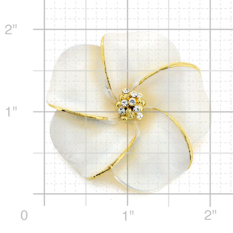 White Hawaiian Plumeria Swarovski Crystal Flower Pin Brooch And Earrings Gift Set