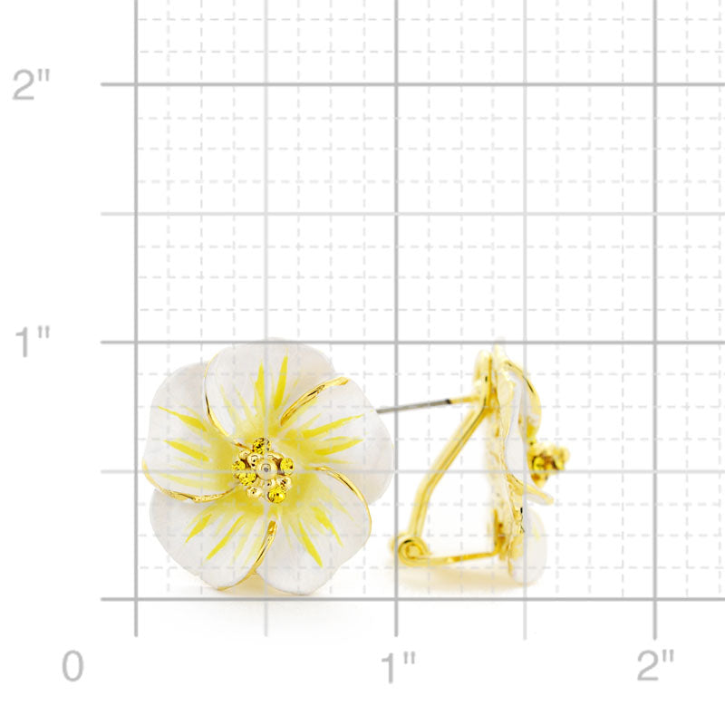 White Yellow Hawaiian Plumeria Swarovski Crystal Flower Pin Brooch And Earrings Gift Set